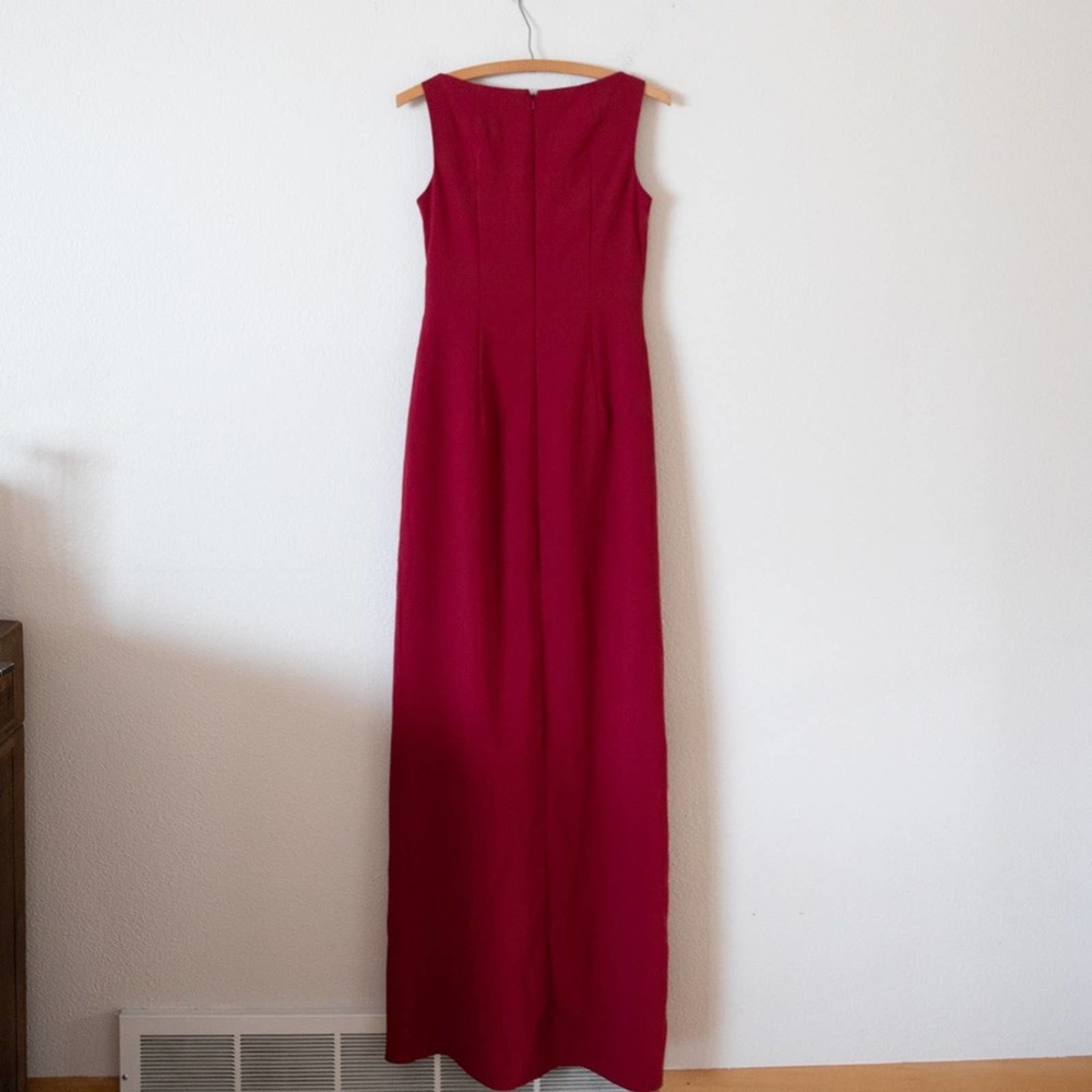 Jenny Packham V-Neck Crepe Column Gown In Burgundy Jp1013 View 6